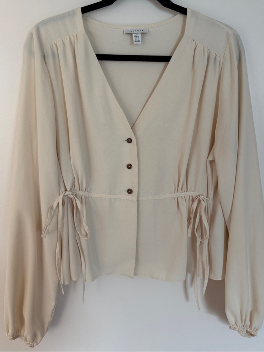 Topshop Cream V-Neck Tie-Waist Blouse